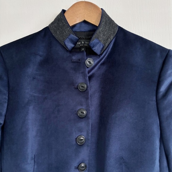 Rag & Bone Blazer Velvet Rei Military Jacket Navy Blue - Picture 3 of 9